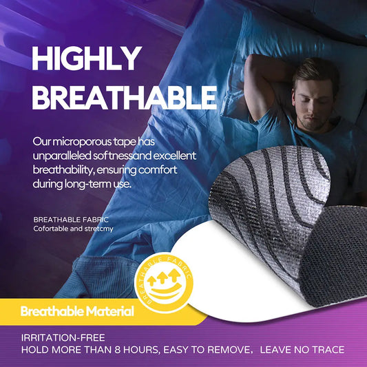 Highly breathable mouth tape featuring microporous fabric for comfortable, irritation-free sleep, promoting better sleep quality.